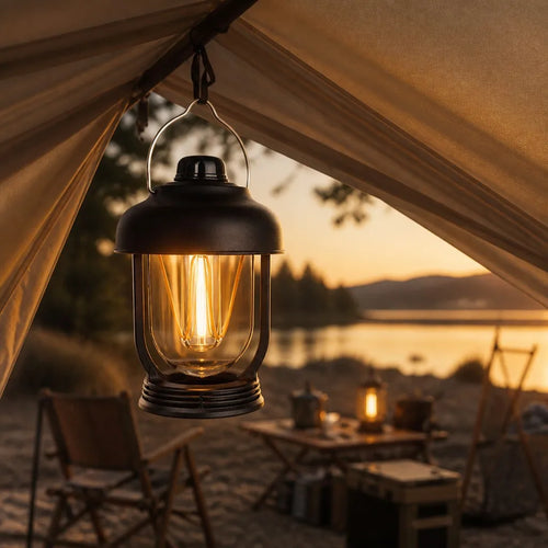 Retro Camping Lantern Rechargeable LED Tent Light Waterproof Dimmable Hanging Lamp