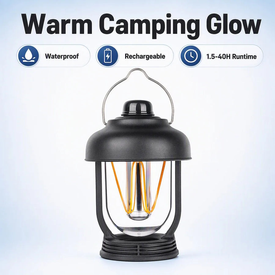 Retro Camping Lantern Rechargeable LED Tent Light Waterproof Dimmable Hanging Lamp